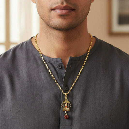 Mahakal Trishul Rudraksha Gold Chain Necklace