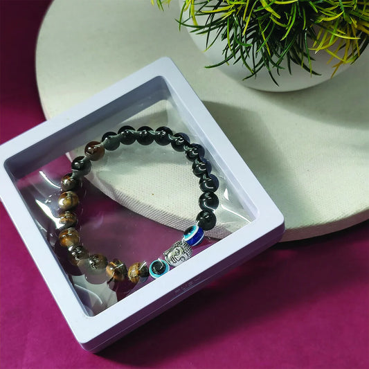 Handmade Tiger’s Eye Beads Bracelet with Evil Eye Charm – Crystal Jewelry