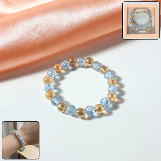 Elegant Dual-Tone Crystal Beaded Stretch Bracelet – Stylish Jewelry (1 Pc)
