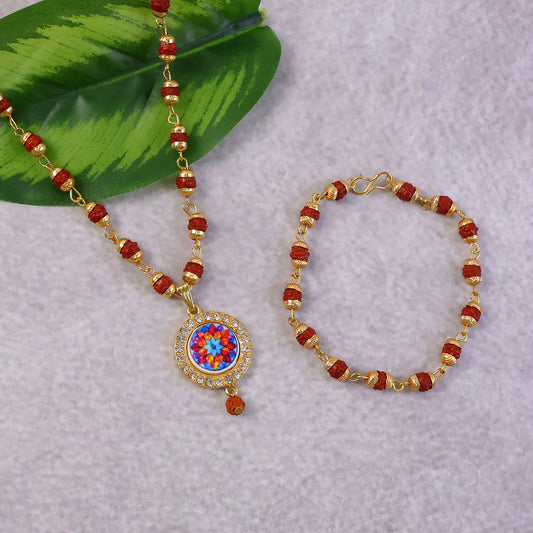 Sacred Rudraksha Jewelry Set with Colorful Pendant – Spiritual Balance & Blessings