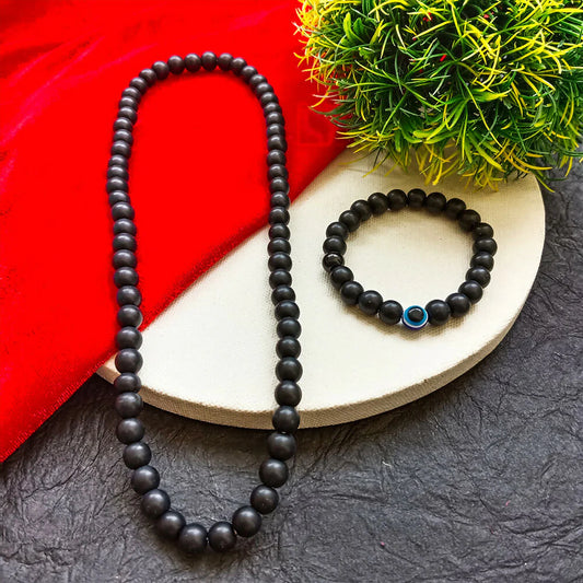 Black Beads Necklace & Evil Eye Bracelet Set for Protection