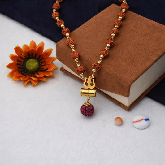 Sacred Rudraksha Necklace with Trishul Pendant