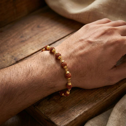 Mahadev Gold Finish Rudraksha Bracelet – Divine Energy & Daily Blessings