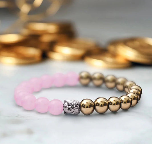 Rose Quartz & Pyrite Rakhi Bracelet – Wealth & Love Charm