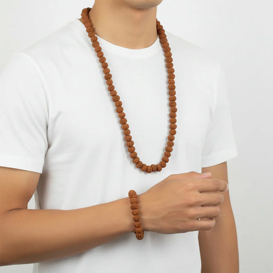 Sacred Rudraksha Combo Set – Mala & Bracelet for Spiritual Energy