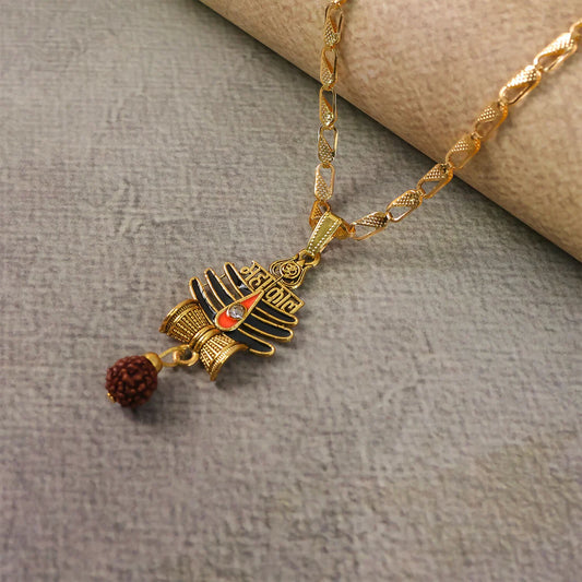 Mahakal Trishul Rudraksha Gold Chain Necklace