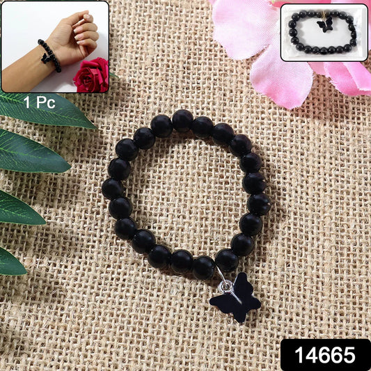 Premium Beaded Bracelet with Butterfly Charm – Elegant Stretch Wristwear