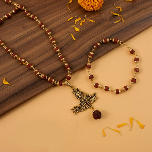 Shiv Mahakal Pendant With Rudraksha Mala & Bracelet Combo