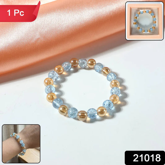 Elegant Dual-Tone Crystal Beaded Stretch Bracelet – Stylish Jewelry (1 Pc)