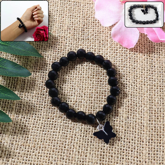 Premium Beaded Bracelet with Butterfly Charm – Elegant Stretch Wristwear