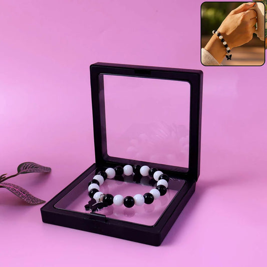 Elegant Black & White Fancy Bracelet with Cross Pendant – Stylish Jewelry