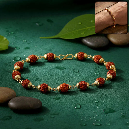 Ram Naam Gada Pendant Gold Plated & Rudraksha Bracelet Combo