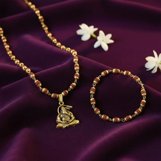 Sacred Hanuman Rudraksha Necklace & Bracelet Combo – Divine Blessings & Positive Energy