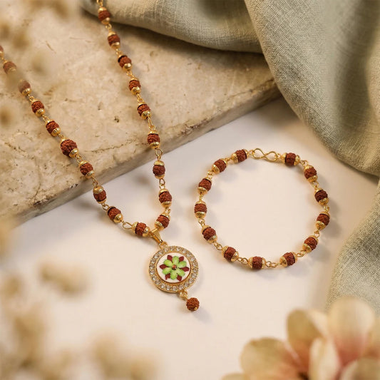Divine Rudraksha Floral Set – Necklace & Bracelet with Spiritual Energy