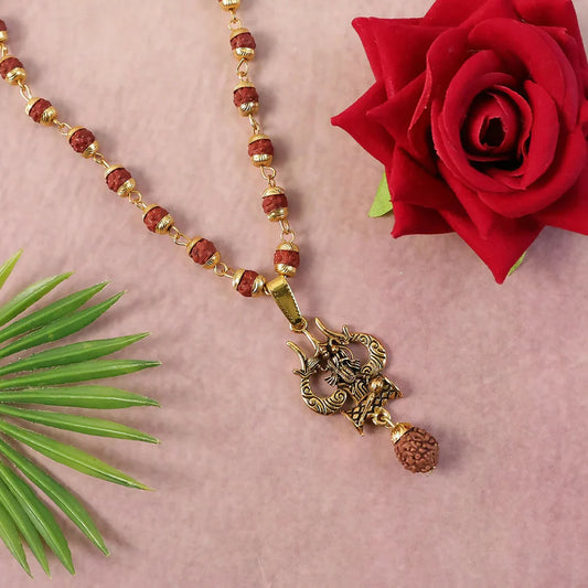 Hanuman Trishul Pendant With Rudraksha Mala & Bracelet Combo