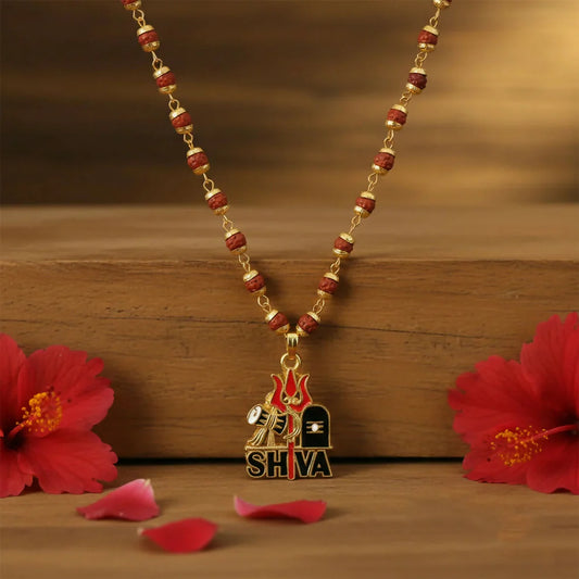 Shiv Shakti Gold Pendant Rudraksha Mala