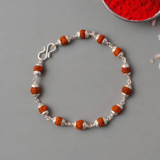 Sacred Silver Finish Rudraksha Bead Bracelet – Spiritual Protection & Positivity