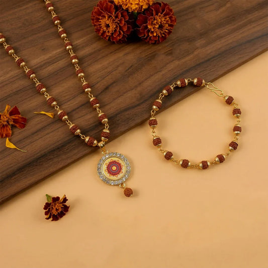 Sacred Rudraksha Gold Mandala Necklace & Bracelet Set