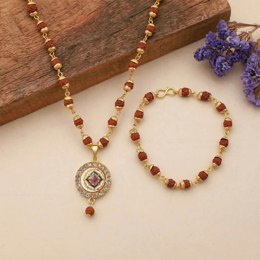Mahadev Rudraksha Gold Jewelry Set – Necklace & Bracelet with Divine Pendant