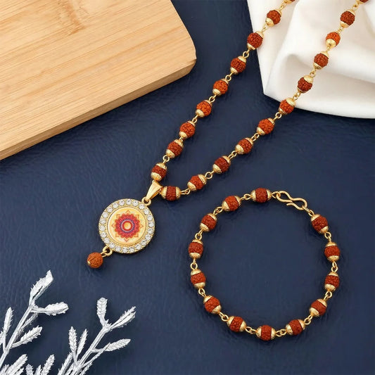 Sacred Rudraksha Gold Mandala Necklace & Bracelet Set