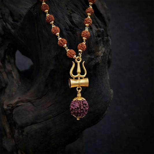 Sacred Rudraksha Necklace with Trishul Pendant