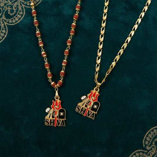 Shiv Shakti Gold Pendant Rudraksha Mala