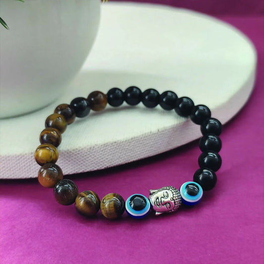 Handmade Tiger’s Eye Beads Bracelet with Evil Eye Charm – Crystal Jewelry