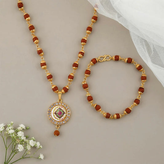 Mahadev Rudraksha Gold Jewelry Set – Necklace & Bracelet with Divine Pendant